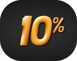Special sale 10 percent off. golden 3d number isolated on black background. vector illustration