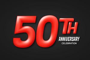 50 year anniversary template. 3d red number isolated on black background. for birthday or wedding greeting cards, etc. vector illustration