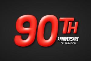 90 year anniversary template. 3d red number isolated on black background. for birthday or wedding greeting cards, etc. vector illustration