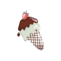 Vector image of an ice cream cone in chocolate icing