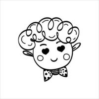 Vector clipart of a boy's head with a heart-shaped eye shape, with a curly head.