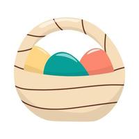 Vector image of an Easter basket with eggs. In hand draw style.