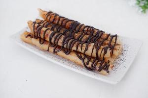 delicious chocolate flavored banana rolls photo