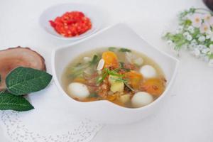 delicious quail egg soup as background photo