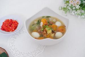 delicious quail egg soup as background photo