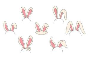 Groovy hippie Happy Easter. Set of Easter bunnies ears in trendy retro 60s 70s cartoon style. vector