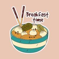 Traditional Japanese food. Asian Wonton sticker. Vector illistration