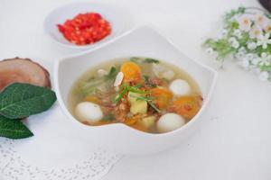 delicious quail egg soup as background photo