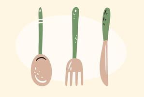 Set of kitchen utensils. Tools for meal handdrawn. vector