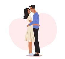 Cute couple in love hugging, and kissing. Isolated vector man and woman