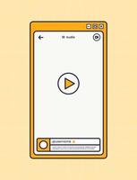 reproductor de video vertical para la interfaz de la aplicación de redes sociales. breve maqueta de video en estilo de diseño retro. vector