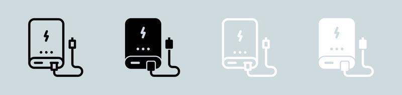 Powerbank icon set in black and white. Power supply signs vector illustration.