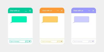 Chat bot screen templates. Life chat windows with message bubbles. Virtual assistant, online customer support conversation. Mobile messenger app design vector