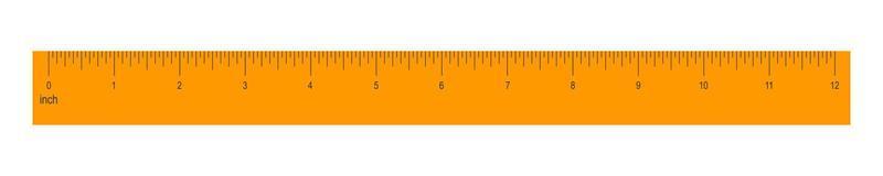 12 pulgadas o 1 pie naranja regla aislado en blanco antecedentes. matemáticas o geométrico herramienta para distancia, altura o longitud medición con margen y números vector