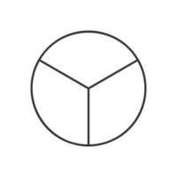 Circle divided in 3 segments. Pie or pizza round shape cut in three equal slices in outline style vector