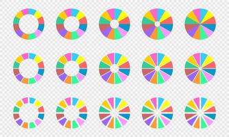 tarta y rosquilla cartas conjunto infografía circulo diagramas dividido en 12 igual secciones de diferente colores vector