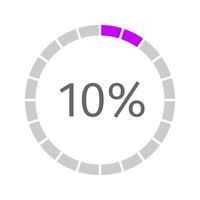 Progress, waiting or downloading round symbol with 10 percent filled loading bar divided on segments vector