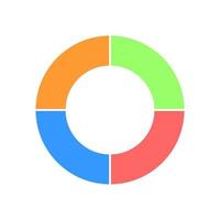 Donut chart divided in 4 sections. Colorful round diagram. Infographic wheel icon. Circle shape cut in four equal parts vector