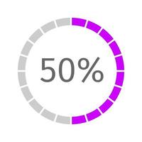 Round loading symbol with 50 percent filled bar. Progress, waiting or downloading icon divided on segments. Infographic element for website interface vector