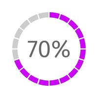 70 percent filled round loading bar divided on segments. Progress, buffering, transfer, waiting or downloading symbol. Infographic element for website interface vector