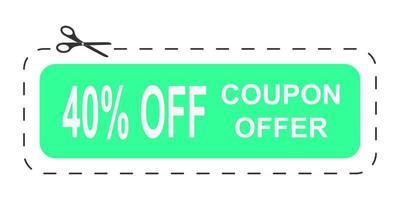 Coupon with 40 percent offer. Discount mockup with dotted cut line and scissors icon. Low price concept vector