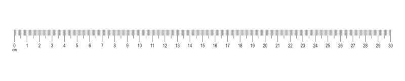 Horizontal scale of ruler with 30 centimeters markup and numbers. Distance, height or length measurement math or sewing tool template vector