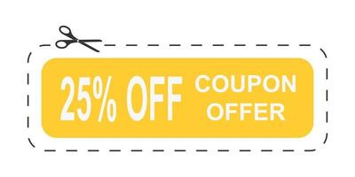 Sale coupon with 25 percent off text. Discount template with dotted cut line and scissors icon. Lower price concept vector