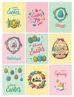 Easter cards, posters, prints set, colection decorated with lettering quotes and doodles. Good for invitations, banners, templates, etc. EPS 10 vector