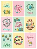 Easter cards, posters, prints set, colection decorated with lettering quotes and doodles. Good for invitations, banners, templates, etc. EPS 10 vector