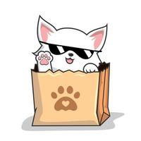 Cat in Paper Bag - Cute White Cat in Shopping Bag - Cool with Sunglasses vector