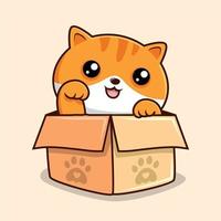 atigrado gato en el caja dibujos animados - blanco naranja gatos - linda a rayas gato ondulación mano vector
