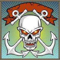 vector of skull with two anchors and ribbon in rope border frame