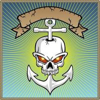 vector of anchor pierces the skull with ribbon on rope border frame