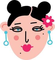 Cute young brunette face with cool earrings vector