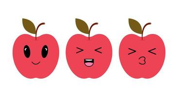 Red apple with kawaii eyes. Flat design vector illustration of red apple