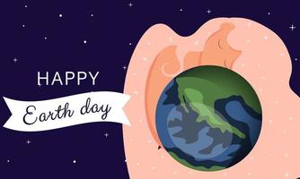 Happy Earth Day Background. Woman with Earth vector