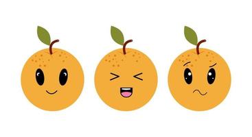 Orange with kawaii eyes. Flat design vector illustration of orange
