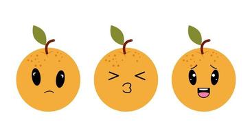 Orange with kawaii eyes. Flat design vector illustration of oranges