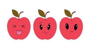 rojo manzana con kawaii ojos. plano diseño vector ilustración de rojo manzana