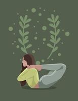 Girl practice asana, yoga pose, poster. Faceless style. Vector illustration