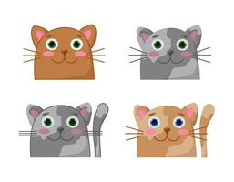 Cat faces, orange and grey happy cute cats faces. Vector illustration