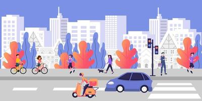 People going along city flat vector illustration