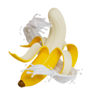 descascado bananas salpicos leite isolado em fundo. 3d render ilustração png