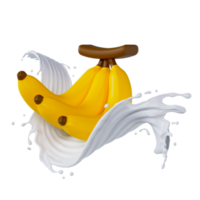 banana bunch milk splashes isolated on background. 3D render illustration png