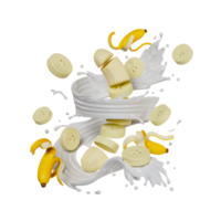 rebanado plátano salpicaduras Leche aislado en antecedentes. 3d hacer ilustración png