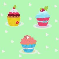 Tres delicioso cupcakes.postre vector ilustración diseño