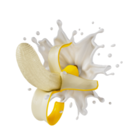 peeled bananas splashes milk isolated on background. 3D render illustration png