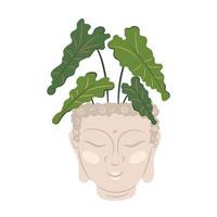 Buddha Head Ceramic Flower Pot Vector Illustration