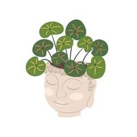 Buddha Head Ceramic Flower Pot Vector Illustration