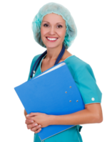 Pretty doctor woman smiling, isolated png